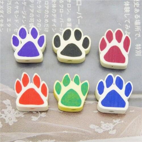 Julie Wang 20PCS Paw Print Beads Pet Dog Cat Polymer Clay Spacer Beads Random Color Necklace Bracelet Jewelry Making Accessory