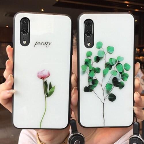 For Samsung Galaxy A70E A41 A81 A60S A8S A91 Case Leaf peony flower Hard Glass back soft silicone edge Cover For Samsung A70 A60