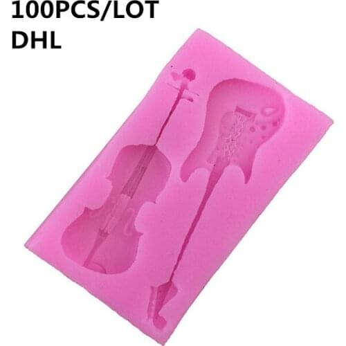 DHL 100PCS Silicone Cake Mold DIY Guitar Shape Fondant Mold Candy Chocolate soap Mold Decorating Bakeware Cake baking tool
