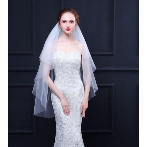 Two-Layer 100cm White Bridal Veil With Comb Ivory Veils For Wedding Party Cut Edge Soft Tulle Veil Bride Short Veil velo sposa