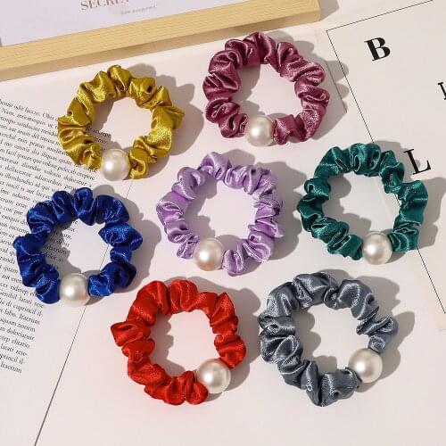 Elegant Korean Style Silk Satin Elastics Rubber Bands Pearl Hair Rope Bling Slim Hair Tie Hair Accessories For Woman Hairstyle
