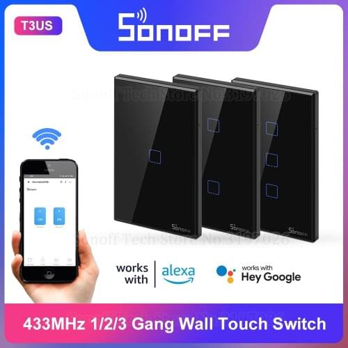 Itead Sonoff T3US 120 Size 1/2/3 gang TX 433Mhz RF Remoted Controlled Wifi Switch With Border Works With Alexa Google Home IFTTT