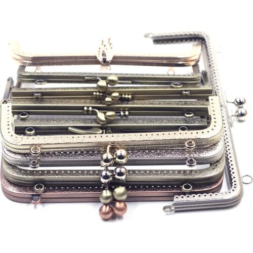 18-25cm Square Rectangle Metal Purse Frame Kiss Clasp Clutch Buckle Handle Sewing Holes DIY Crafts Handbag Accessories Hardware