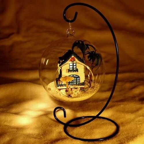 MG008 Aegean Sea Glass Ball DIY Handcraft Dollhouse Mini Assemble Handmade Miniature Wooden Furniture Landscape LED Light