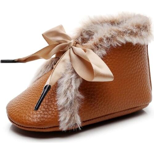 Newborn Baby Moccasins Winter Warm Leather First Walkers Booties 0-24M