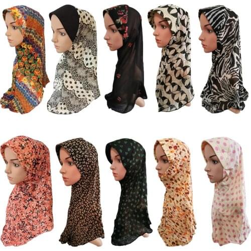 Muslim Hijab Women Flower Scarf Headscarf Islamic Shawls Amira Lady Hijab Caps Hair Loss Head Wrap Full Cover Bandanas Islamic