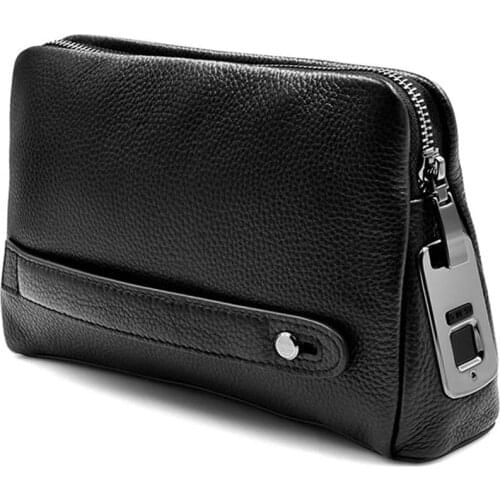 Mens Fingerprint Bags for Men Leather Hand Bag Male Long Money Wallets Mobile Phone Pouch Men Messenger Bag Anti-Theft Purses