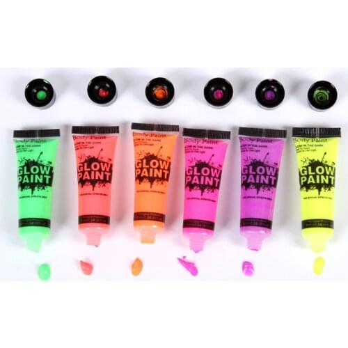 Set Of 6 Incandescent Fluorescent Neon Tubes 6 Colors Face And Body Brush, Body Design And Body Paint Club Events