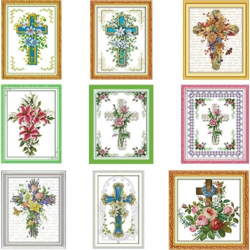 The Cross Flowers and Plants Cross Stitch Kits DMC Stamped Print 11CT 14CT Counted Printing Craft DIY Embroidery Needlework Sets