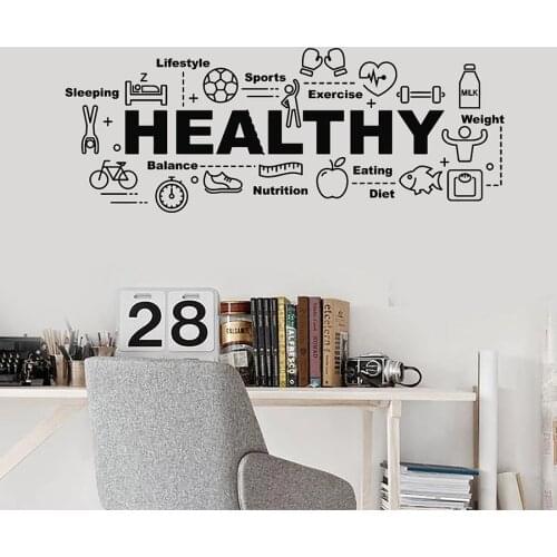 Healthy Lifestyle Wall Decal Balance Sport Food Words Vinyl Window Stickers Home Decor for Bedroom Living Room Gym Mural M241