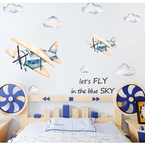 Watercolor airplane hot air balloon Wall Sticker kids baby rooms home decoration PVC Mural Decals nursery stickers wallpaper