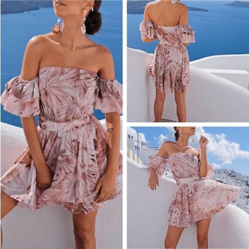 2021 New Women Fashion Off Shoulder Floral Print Dress Ladies Female Stylish Dress for Party