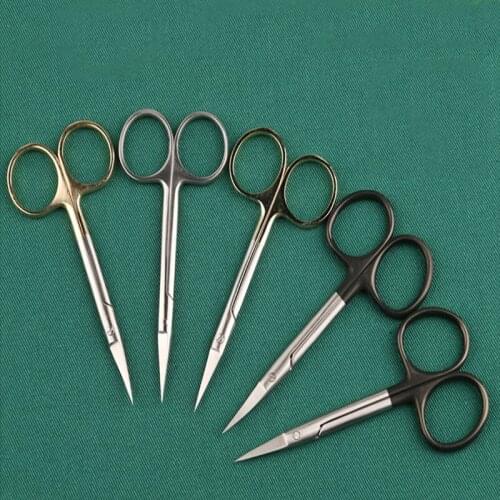 Youqun Golden Handle Stainless Steel 9.5 Scissors, Straight Tip Curved Tip Surgical Stitch Removal Scissors Express Double Eyeli