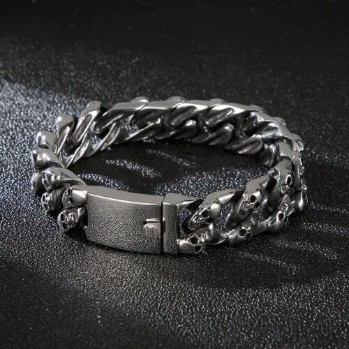Skull Head Charm Black Link Chain Men Bracelet Stainless Steel Punk Hiphop Couple Fashion Jewelry Acessorios