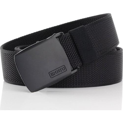 Solid color tactical metal buckle belt canvas belt casual fashion male young student nylon smooth buckle simple belt Korean outd