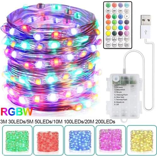 RGBW Colorful LED Fairy String Light 3-20M 12 Lighting Modes USB Battery Remote Control For Wedding Party Home Christmas Decor