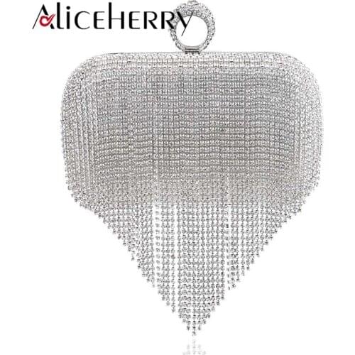 Luxury Brand Women Diamonds Tassels Ring Bags Female Rhinestone Beaded Clutch Chain Messenger Purse Evening Bags For Wedding Bag