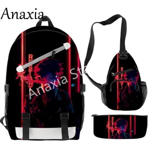 Dabi merch Backpack set 3 pieces 3D printing lightweight youth school bag multi-zipper chest bag pencil case