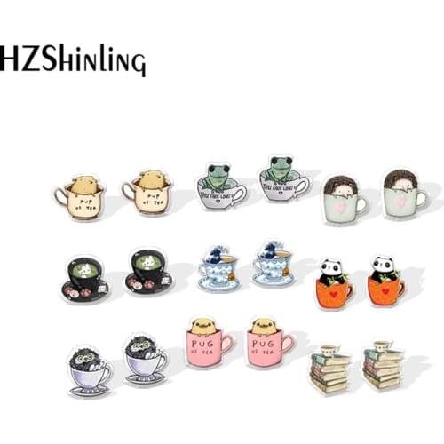 2021 New Lovely Tea Cup Stud Earring Handmade Acrylic Resin Earrings Epoxy Jewelry Fashion Gifts Girl