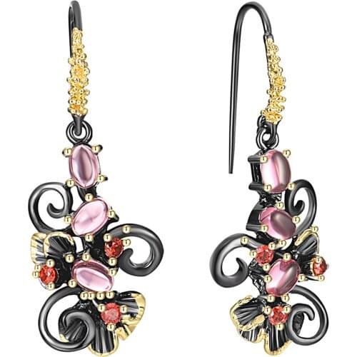 Barroco Flower Earrings for Women Wedding Party Must Have Dangle Fuchsia Zircon Stone Fashion Jewelry WE3857FU