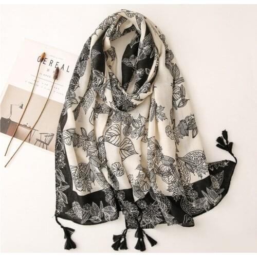 Retro color matching flowers messy linen cotton and linen feel scarf warm sunscreen silk scarf shawl women Hijab Gift Wholesales