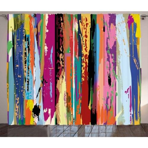 Abstract Art Curtains Colorful Jumble Brushstrokes Satin Fabric Drapes for Living Room Bedroom 2 Panel Window Set