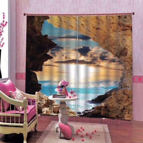 Modern Curtain Photo Hole lake scenery Curtains For Living Room Bedroom 3D Scenery Theme Curtain Drapes