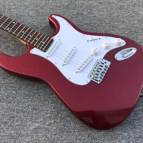 Stract Electric Guitar Dark Red Color White Board Basswood Body Silver Hardware High Quality Free Shipping