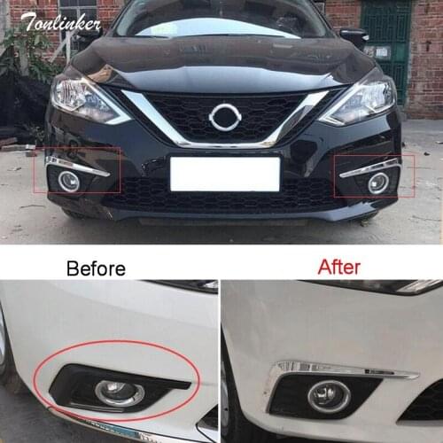Tonlinker Covers Stickers For Nissan SYLPHY 2016-18 Car Styling 2 PCS ABS Chrome Up Front fog light Decoration Cover Case strip