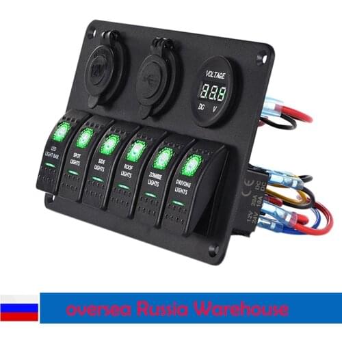 6Gang Toggle Rocker Control Switch Panel 12V~24V Dual USB Charging Circuit Breaker Volt For Truck Car Boat Rv Camper Accessories