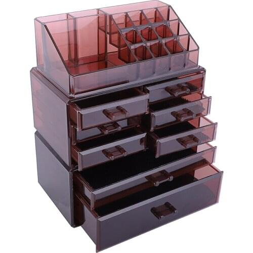[US-W] Multilayer multi-purpose3Pcs / Set Plastic Cosmetics Storage Rack 6 Small & 2 Large Drawers Clear Brown household use