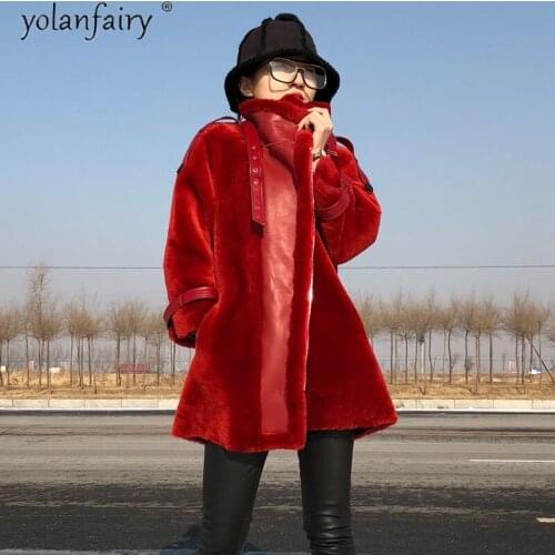 YOLANFAIRY 2020 Real Fur Coat Women Fashion Sheep Shearling Winter Jacket Wool Fur Coats and Jackets Women Luxury Clothes KJ5566