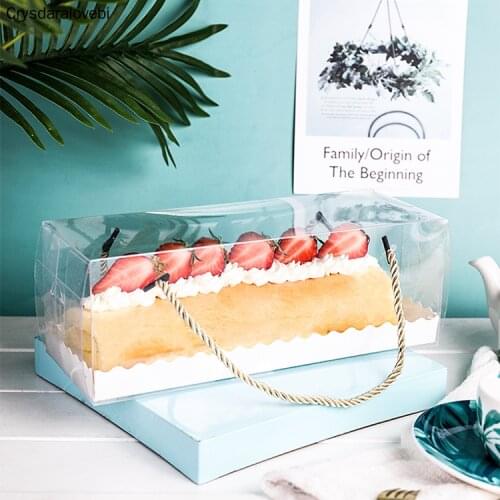 10pcs Chocolate Cake Packaging Box Portable Swiss Roll Transparent Box Towel Roll Pastry Baking Packaging Party Birthday