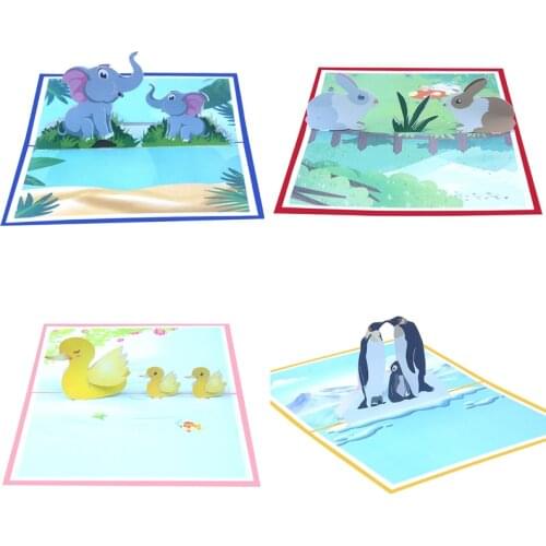 10pcs Wholesale 3D Handmade Cartoon Animal and Baby Paper Invitation Greeting Cards Baby Shower Birthday Gender Reveal Gift