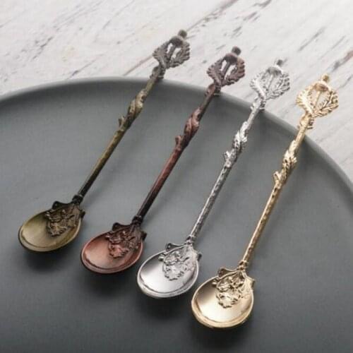 100pcs Edward thistle flower leaf Vintage Royal Style Metal coffee spoon Kitchen Fruit Prikkers Dessert Ice-cream Scoop gift
