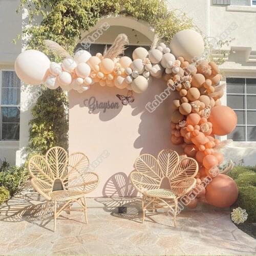 164pcs Double Apricot Cocoa Caramel Latex Globos Double Cream Peach Balloon Arch Kit Wedding Birthday Party Garland Decoration