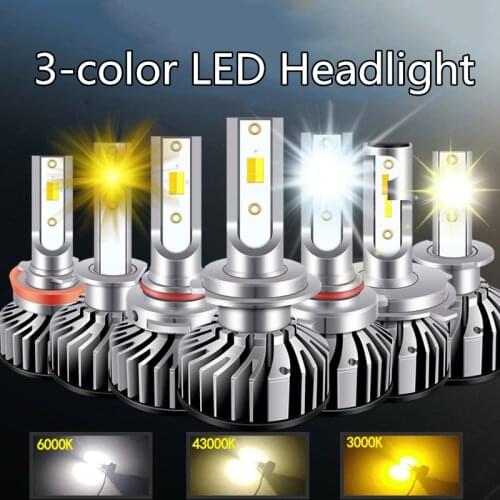 2PCS 3-color Auto LED H3 HB4 H27 881 Headlight fog lamp H7 H4 H1 H11 H16 D2H car headlamp bulb 3000k 4300k 6000k in one lights