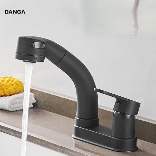 3 In 1 Bathroom Faucets Pull-out Kitchen Faucet Concealed Vanity Water Faucet Sink Tap Hot and Cold Water Tap Black Bath Mixer