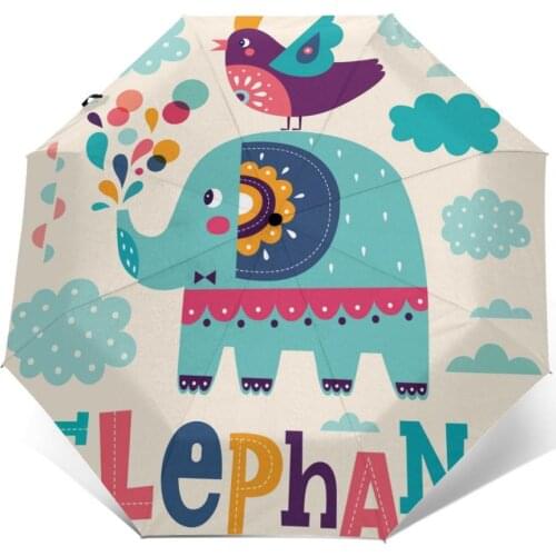 Automatic Umbrella Rain Women Three-folding Umbrella Cute Elephant And Bird Windproof Umbrella Female Waterproof parasol
