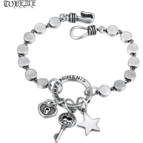 100% 925 Silver Chain Bracelet Stering Bohemia Bracelet Lock Key Bracelet Love Lady Bracelet
