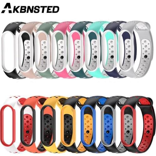 AKBNSTED Double Color Soft Silicone Watch Strap For Xiaomi Mi Band 6 Smart Watch Replacement Wristband For Xiaomi Mi Band 5 NFC