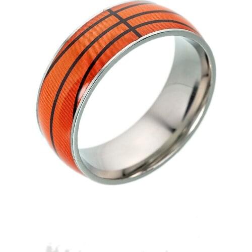 Football Basketball Baseball Rugby Printed Titanium Steel Ring 8mm Width Casual/Sporty Ring for Men
