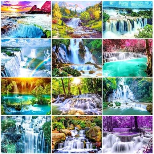 HUACAN 5D Diamond Painting Waterfall Scenery Full Square Drill Diamond Embroidery Landscape Home Decoration