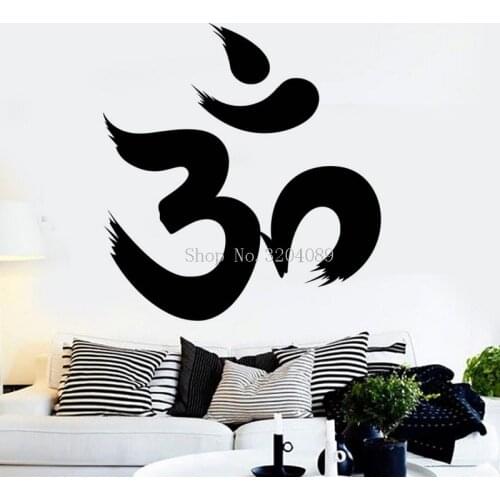 Hindu Vinyl Wall Decal Om Character Sanskrit Hinduism Wall Stickers Home Decoration Living Room Removable Art Wallpaper YY574