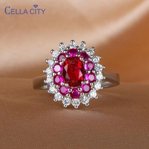 Cellacity Fashion Silver 925 Jewelry Red Gemstones Ring for Women Flower shaped Ruby Adjustable Opening rings Party Wholesale