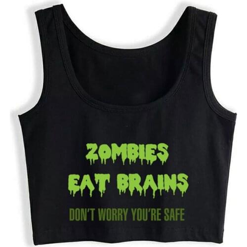 Crop Top Sport Halloween Zombies Eat Brains Funny Zombie Hip Hop Harajuku Custom Tops Women
