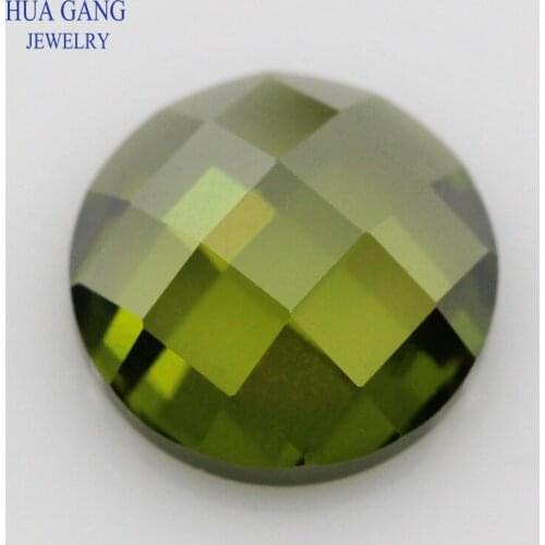 Peridot Cubic Zirconia Stone Round Shape Flat Bottom Checkerboard Cut Loose CZ Stone Synthetic Gems For Jewelry 8mm