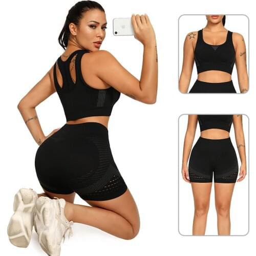 Summer Women Seamless Yoga Set Gym Workout Suit Sexy Sports Bra High Waist Yoga Shorts Gym Sportswear Fitness Clothes Athletic