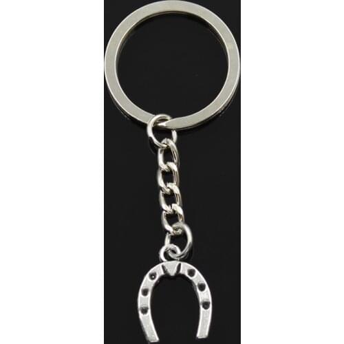 Fashion 30mm Key Ring Metal Key Chain Keychain Jewelry Antique Silver Color Plated Lucky Horseshoe Horse 21x16mm Pendant
