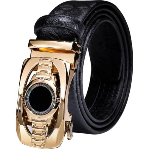 Hi-Tie Black Leather Mens Belts For Men Belt Alloy Automatic Ratchet Buckle Male Mens Waist Straps for Dress Jeans Dad Son XXL